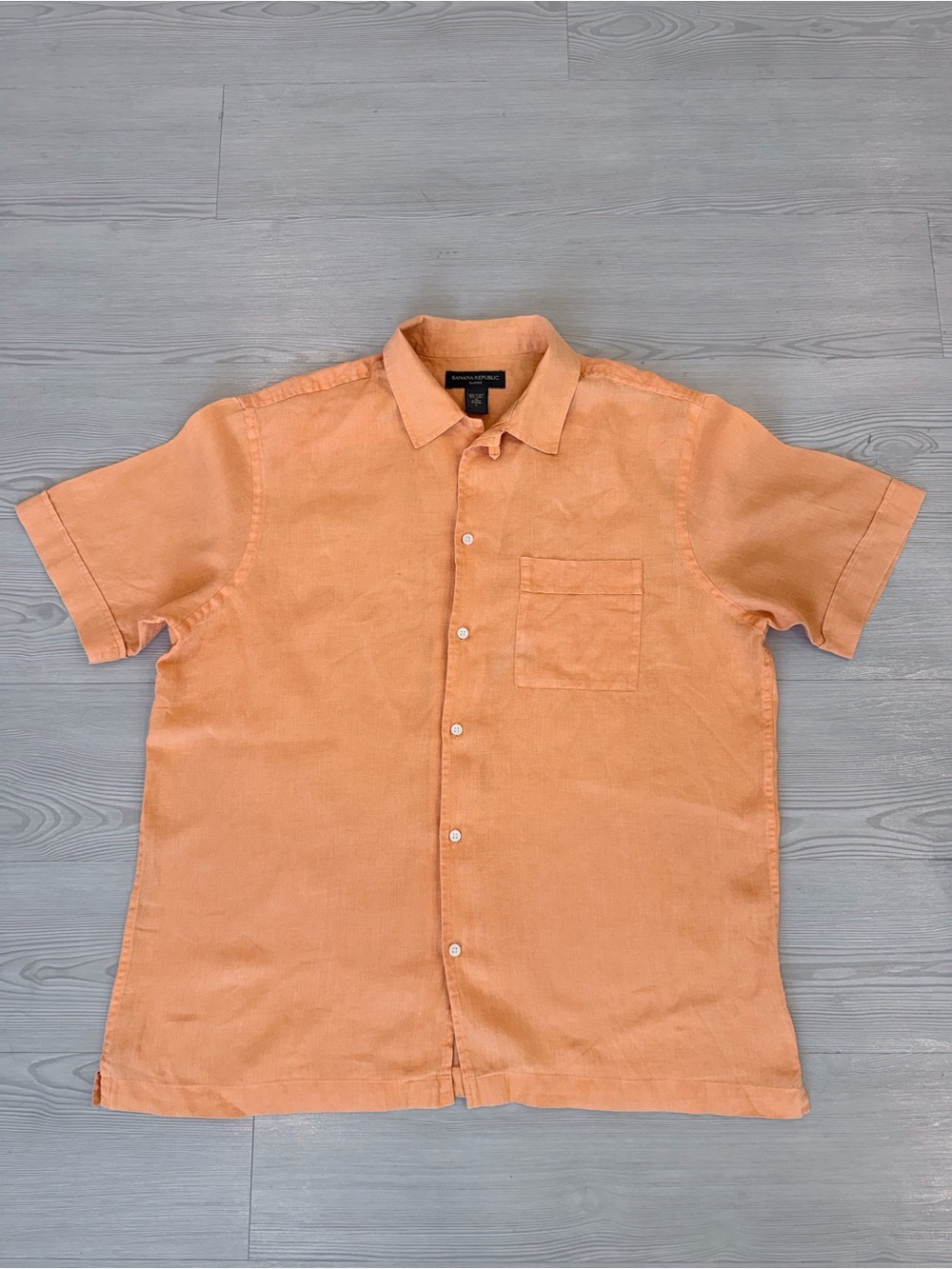 Banana Republic Peach Short-Sleeve Button-Down Linen Shirt
